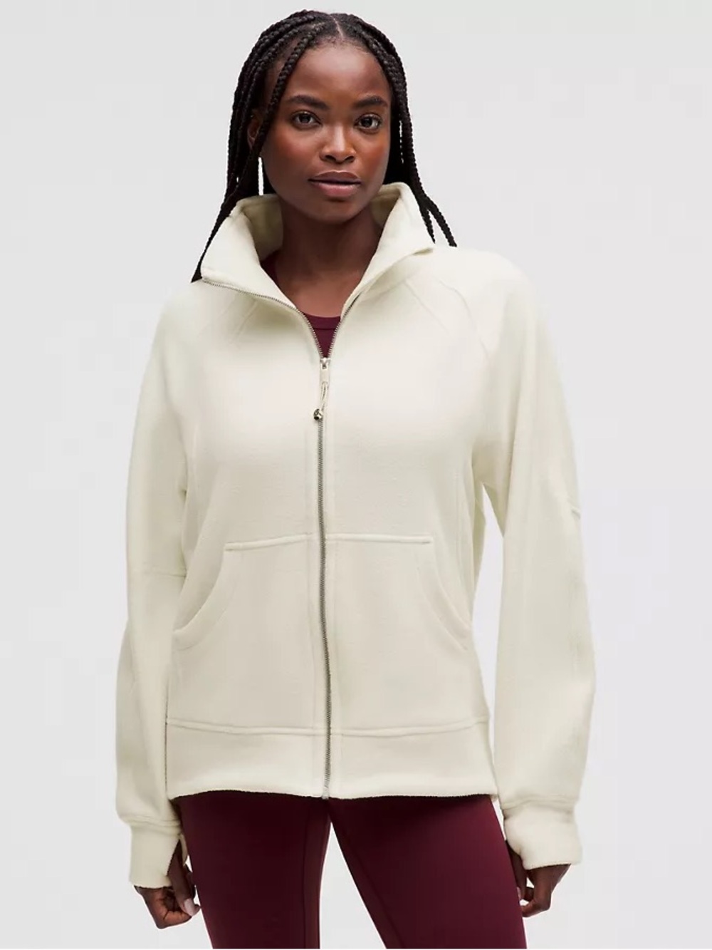 Lululemon Scuba Tumbled Fleece Funnel-Neck Full Zip - Bone, Size M/L